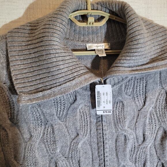 Christopher Banks Womens Cable Knit Full Zip Sweater Cardigan Plus 1X Gray NEW - Picture 2 of 9